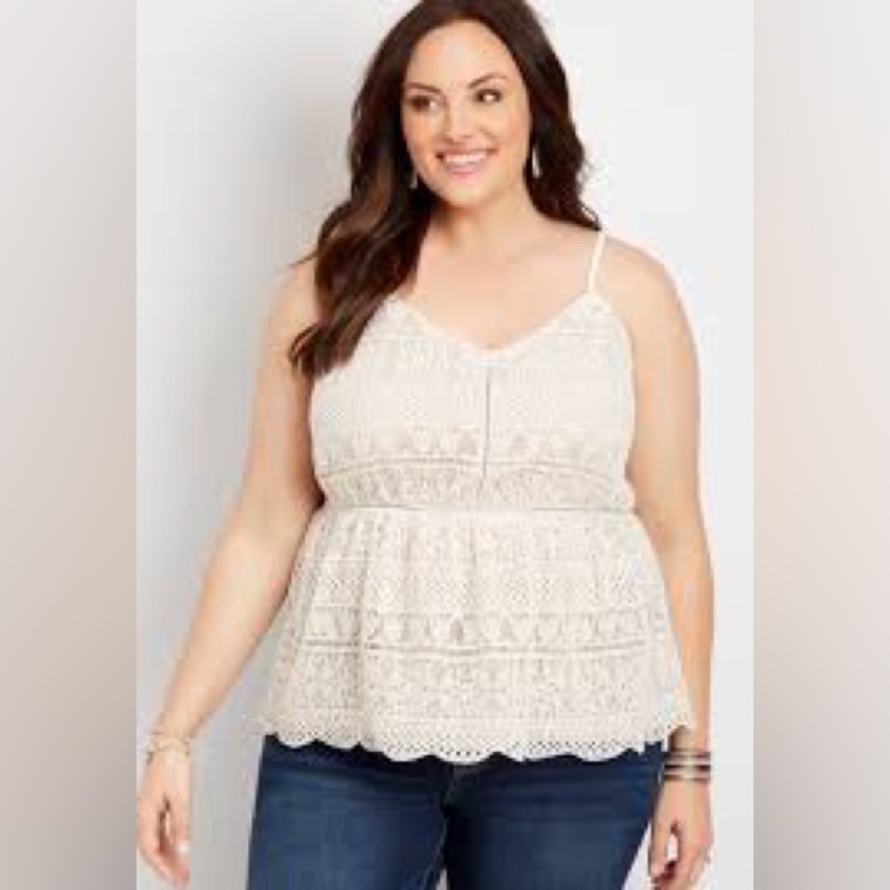 Maurices Cream Crochet Lace Peplum Cami Tank Top Size 1X Boho